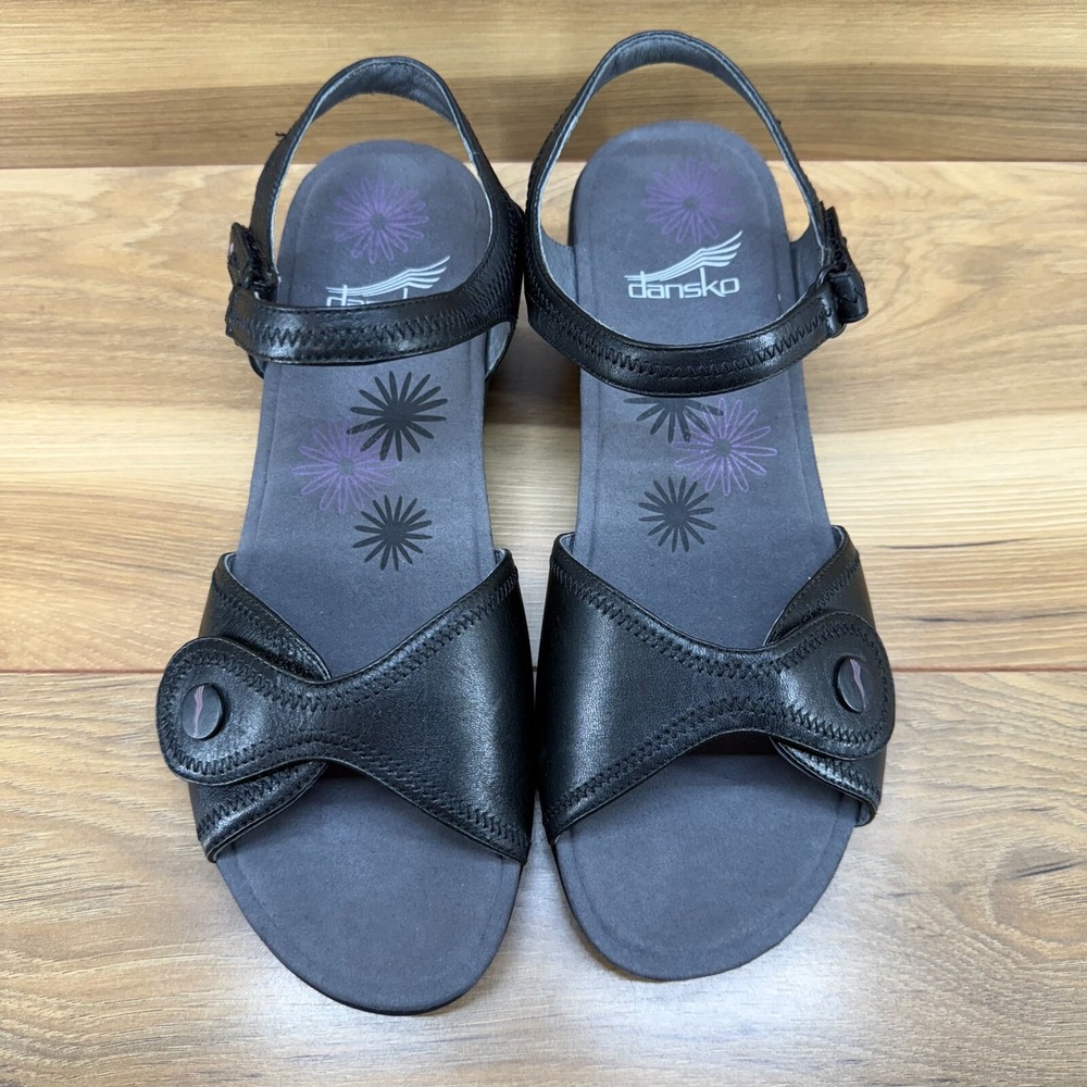 Dansko Iris Sandals 11 EU 41 Black Leather Comfort Ankle Strap Flats - Picture 4 of 12